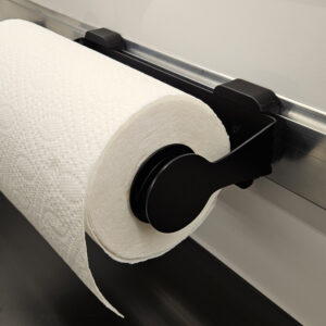 Keep your workspace countertops clutter free with this CORE rail paper towel holder. Easily grab towels when needed to keep clean.